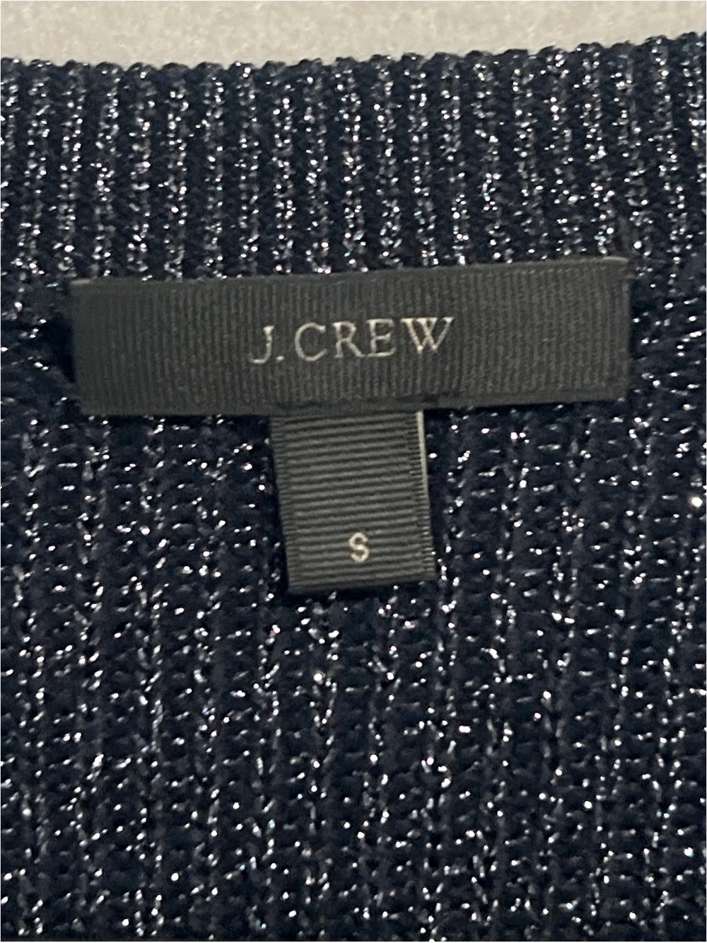 J.Crew Sparkly Metallic Ribbed Cardigan Women’s Small Navy Blue Silver C3877 - Picture 9 of 11